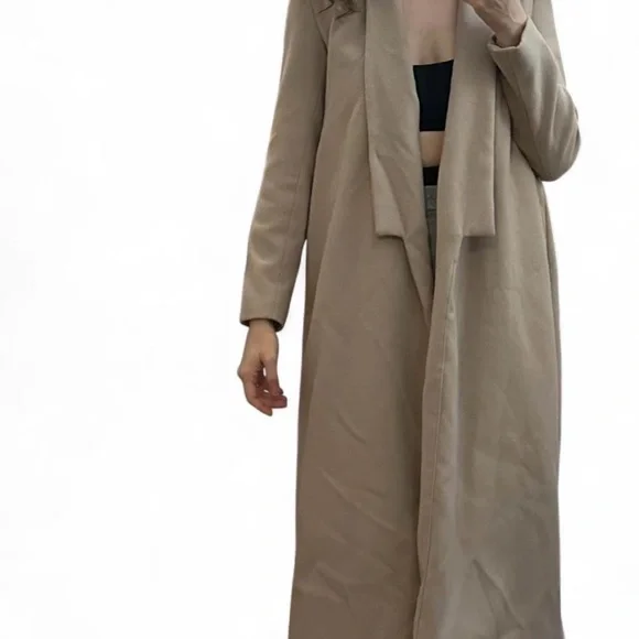 Boohoo Beige Long Open Front Duster Coat Size Small - Picture 9 of 9